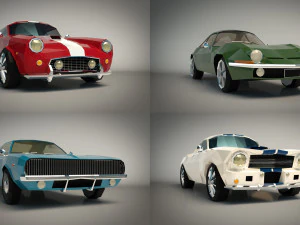 low poly muscle car pack 3D Model