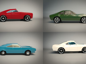 low poly muscle car pack Modello 3D