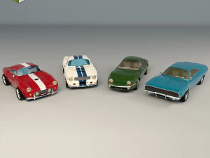 low poly muscle car pack 3D Model