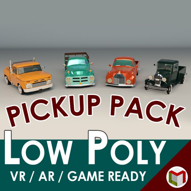 low poly pickup pack 01 Model 3D .c4d .max .obj .3ds .fbx .stl .blend 