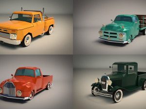 low poly pickup pack 01 Model 3D