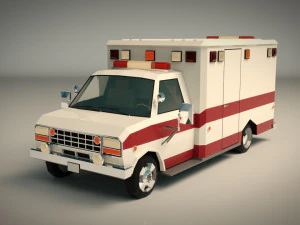 low poly ambulance 02 3D Model