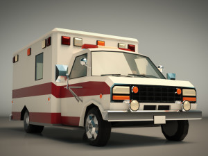 low poly ambulance 02 3D Model