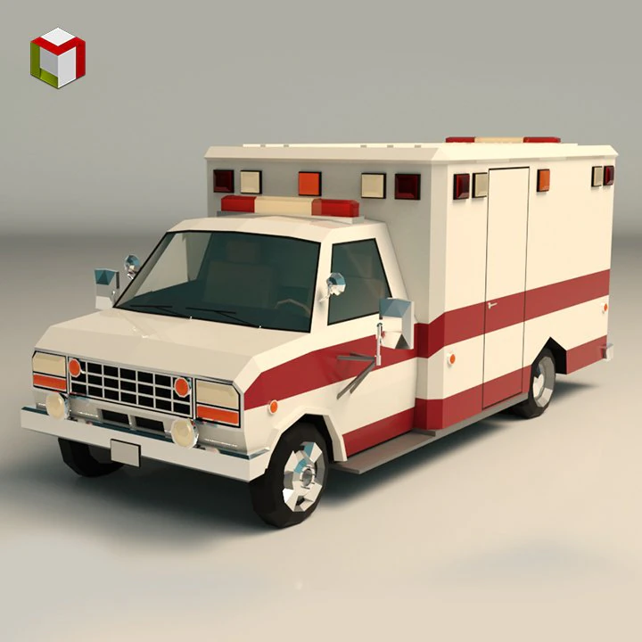 low poly ambulance 02 3D Model .c4d .max .obj .3ds .fbx .stl .blend 