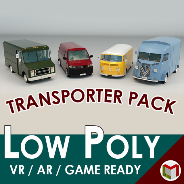 low poly transporter van pack 3Dモデル .c4d .max .obj .3ds .fbx .stl .blend 