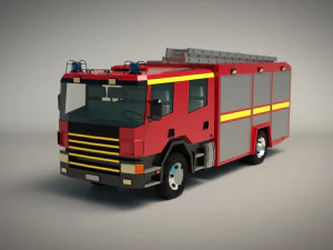 low poly fire truck 02 3D Model