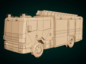 low poly fire truck 02 3D Model