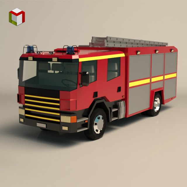 low poly fire truck 02 3D मॉडल .c4d .max .obj .3ds .fbx .stl .blend 