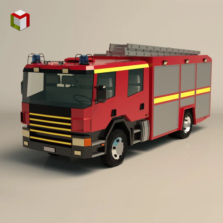 low poly fire truck 02 3D Model .c4d .max .obj .3ds .fbx .stl .blend 