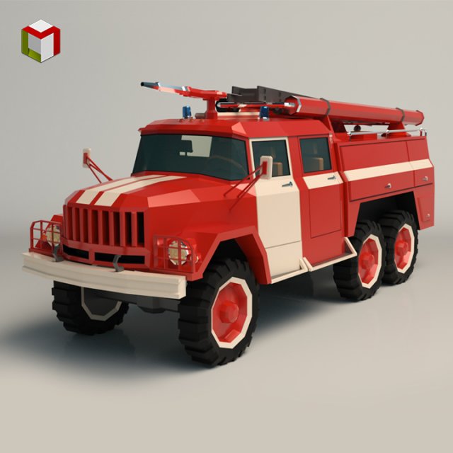 low poly fire truck 03 3D Model .c4d .max .obj .3ds .fbx .stl .blend 