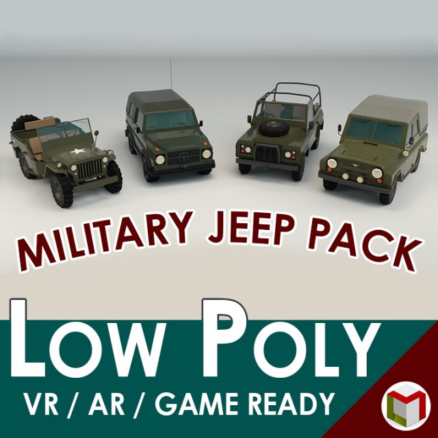 low poly military jeep pack 3D Model .c4d .max .obj .3ds .fbx .stl .blend 