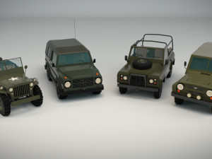 low poly military jeep pack 3D Model