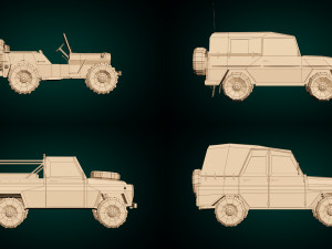 low poly military jeep pack 3D Model