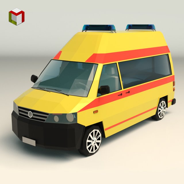 low poly ambulance 03 3D Модель .c4d .max .obj .3ds .fbx .stl .blend 