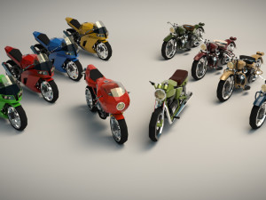 low poly motorcycle pack 01 Modelo 3D