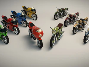 low poly motorcycle pack 01 3D Model