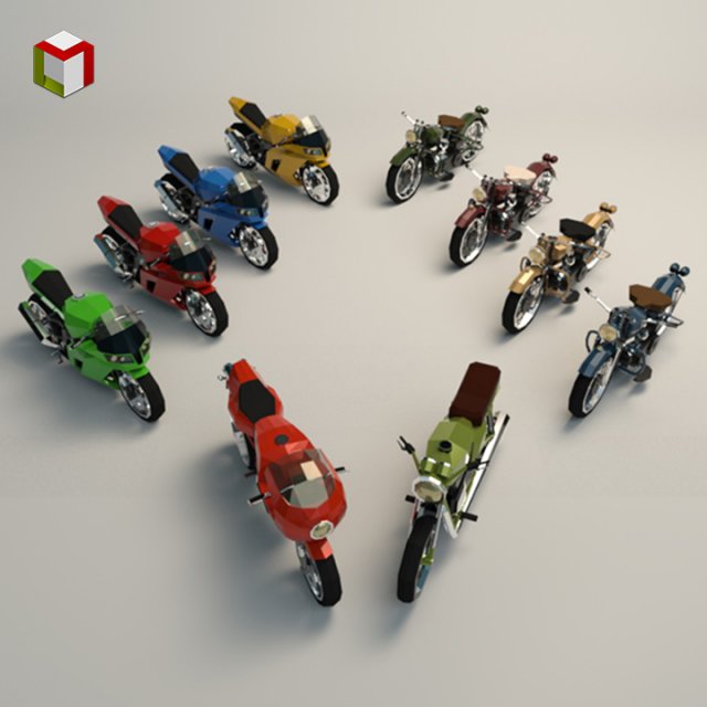 low poly motorcycle pack 01 Modelo 3D .c4d .max .obj .3ds .fbx .stl .blend 