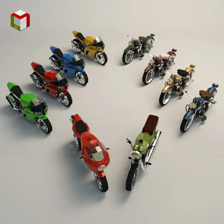 low poly motorcycle pack 01 3D Model .c4d .max .obj .3ds .fbx .stl .blend 