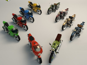 low poly motorcycle pack 01 3D Model