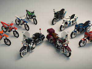 low poly motorcycle pack 02 Modello 3D