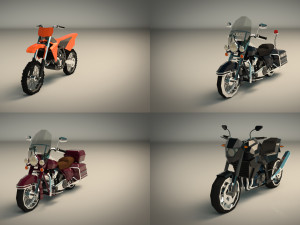 low poly motorcycle pack 02 Modello 3D