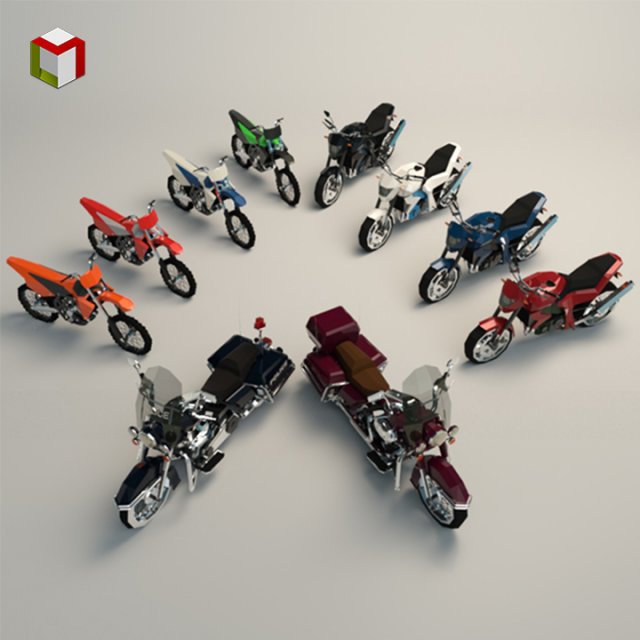 low poly motorcycle pack 02 Modello 3D .c4d .max .obj .3ds .fbx .stl .blend 