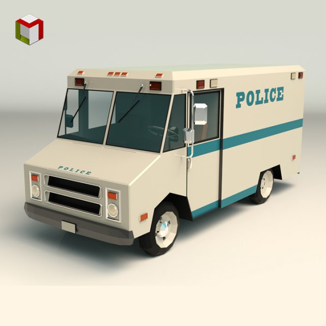 low poly police van 03 3D Модель .c4d .max .obj .3ds .fbx .stl .blend 