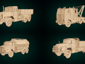 low poly truck pack 02 3D Model