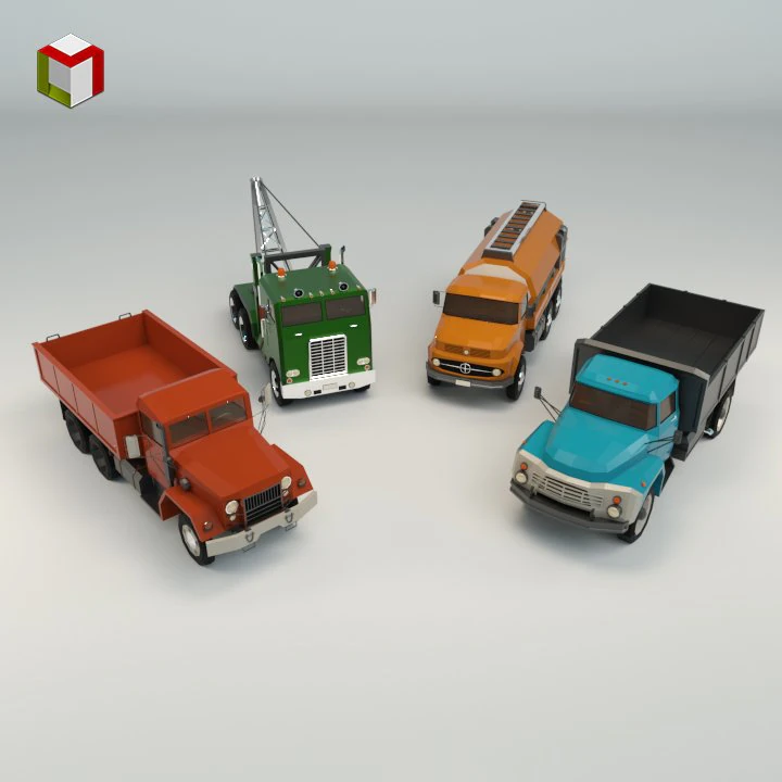 low poly truck pack 02 3D Model .c4d .max .obj .3ds .fbx .stl .blend 