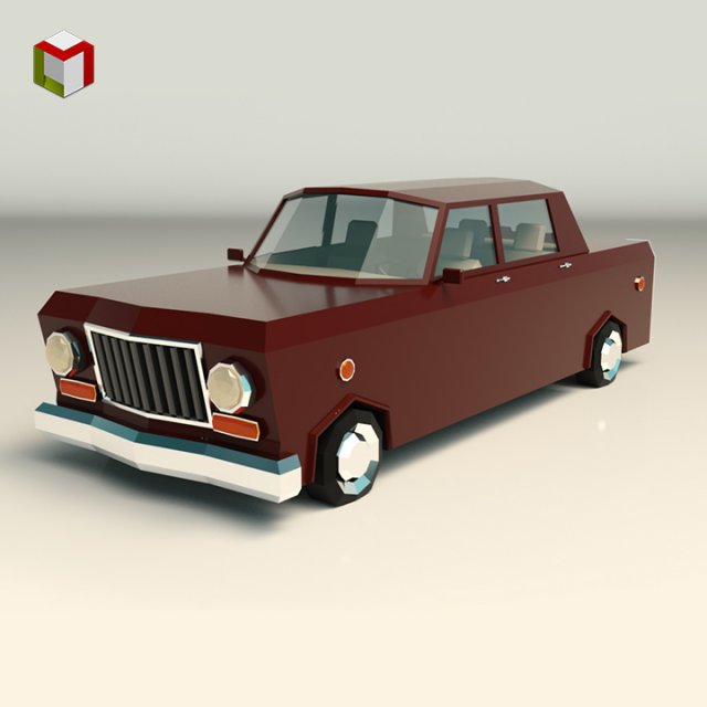 low poly sedan car 08 Model 3D .c4d .max .obj .3ds .fbx .stl .blend