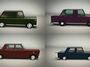 low poly sedan car pack 02 3D मॉडल