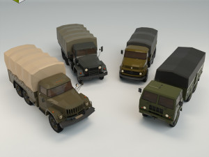 low poly military truck pack 01 3D Model
