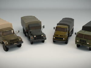 low poly military truck pack 01 Model 3D