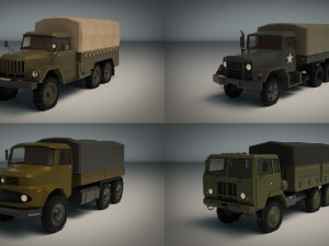 low poly military truck pack 01 Model 3D