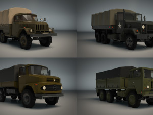 low poly military truck pack 01 Model 3D