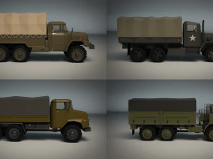 low poly military truck pack 01 3D Model