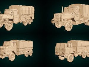 low poly military truck pack 01 Model 3D
