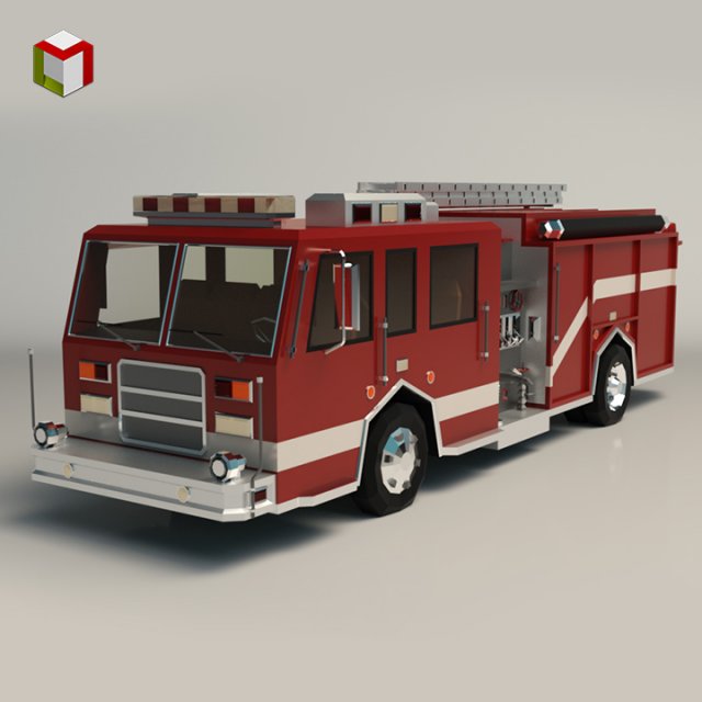 low poly fire truck 04 Model 3D .c4d .max .obj .3ds .fbx .stl .blend 