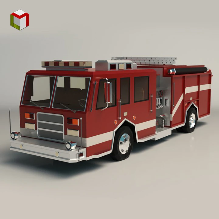 low poly fire truck 04 3D Model .c4d .max .obj .3ds .fbx .stl .blend 