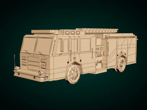 low poly fire truck 04 3D Model