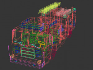 low poly fire truck 04 Model 3D