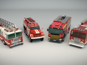 low poly fire truck pack 01 3D Model