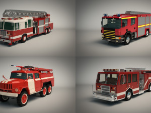 low poly fire truck pack 01 3D Model