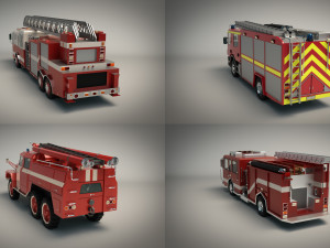 low poly fire truck pack 01 3D Model