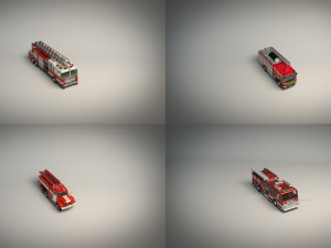 low poly fire truck pack 01 3D Model
