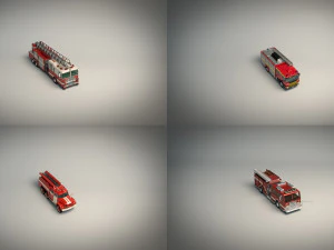 low poly fire truck pack 01 3D Model