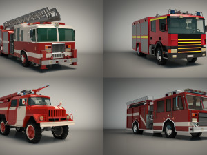 low poly fire truck pack 01 3D Model