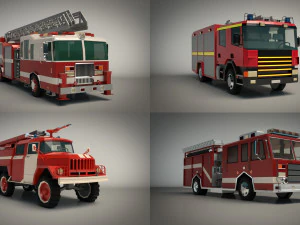 low poly fire truck pack 01 3D Model