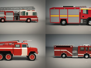 low poly fire truck pack 01 3D Model
