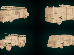 low poly fire truck pack 01 3D Model